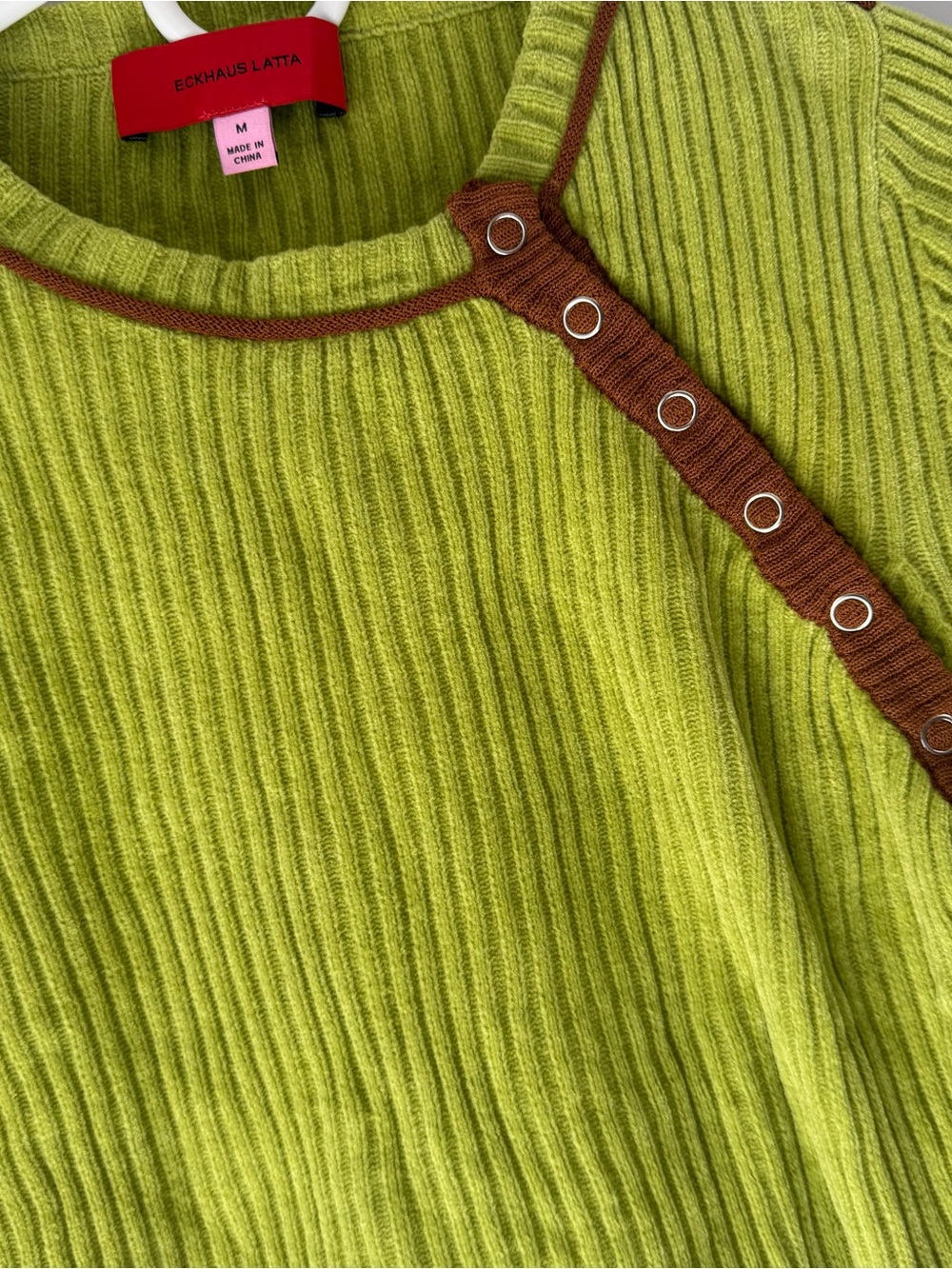 Eckhaus Latta Lime Green Snap Crewneck Sweater - Picture 6 of 8